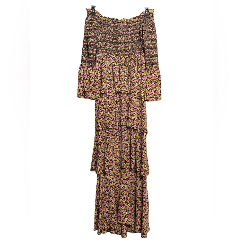 A.L.C. Amalia Tiered Silk Floral Boho Off The Shoulder‎ Maxi Dress Size 4